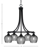 Paramount Five Light Chandelier in Matte Black with Smoke Textured Shade