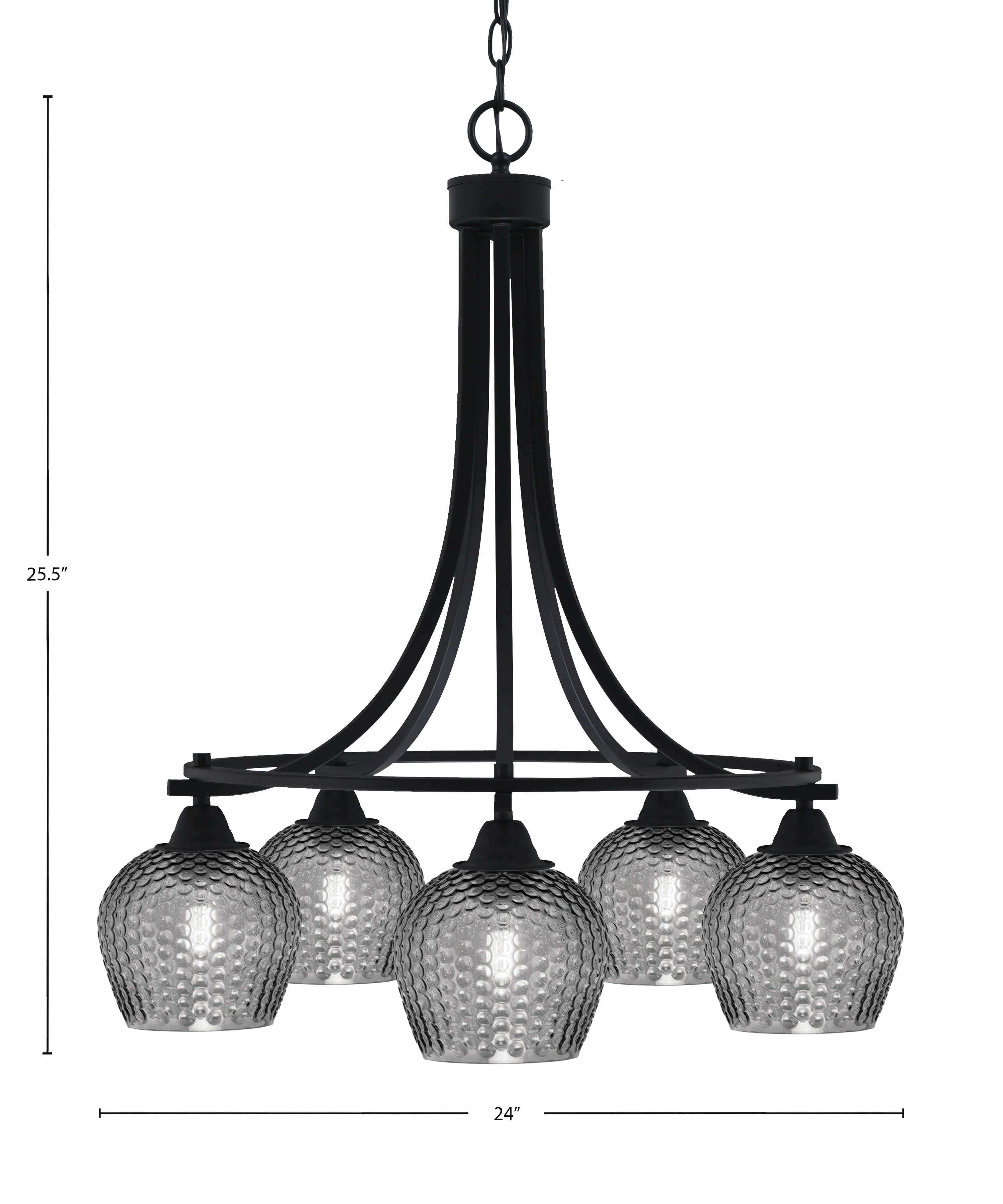 Paramount Five Light Chandelier in Matte Black with Smoke Textured Shade