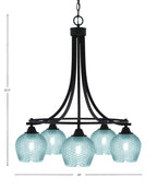 Paramount Five Light Chandelier in Matte Black with Turquoise Textured Shade