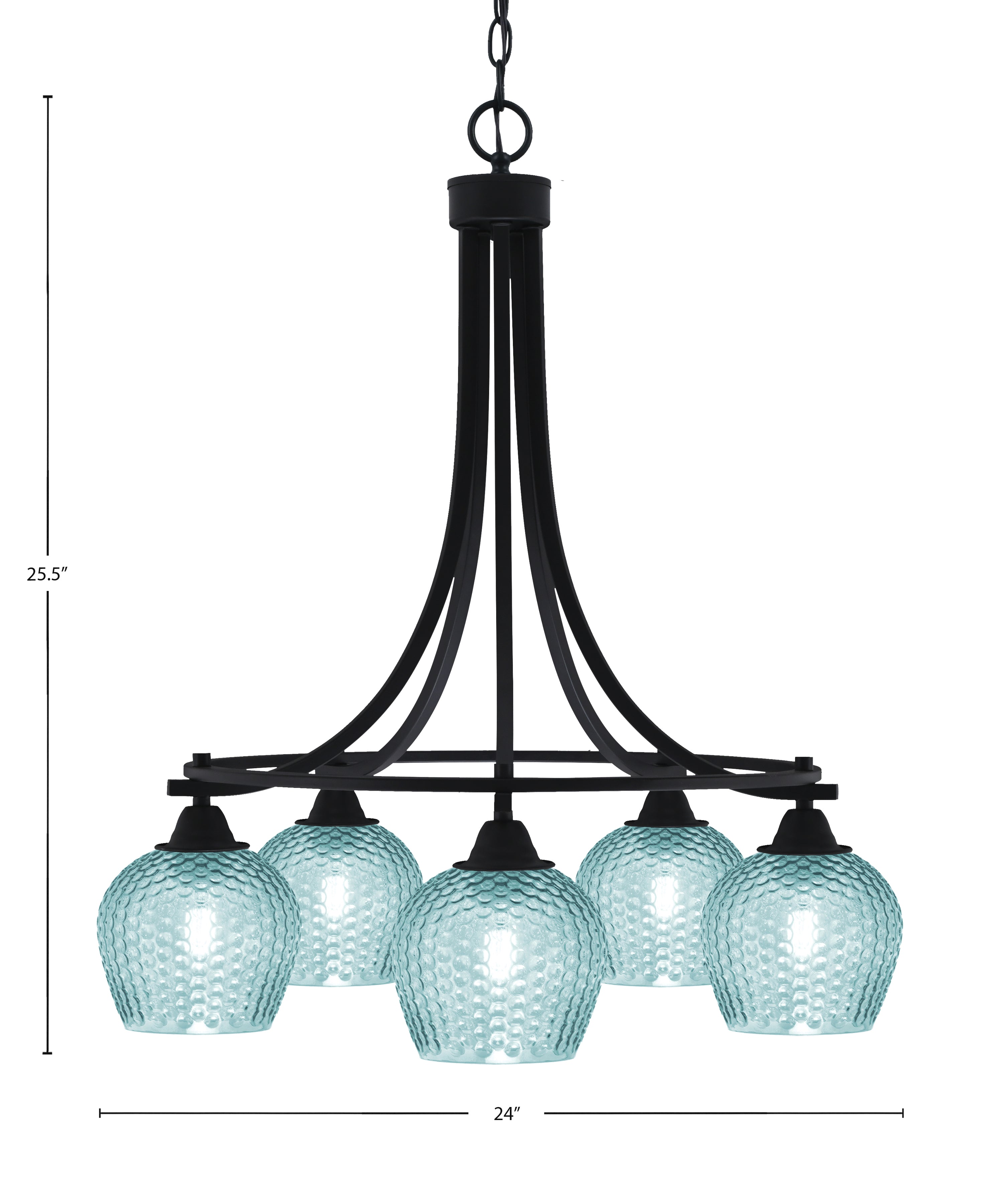 Paramount Five Light Chandelier in Matte Black with Turquoise Textured Shade