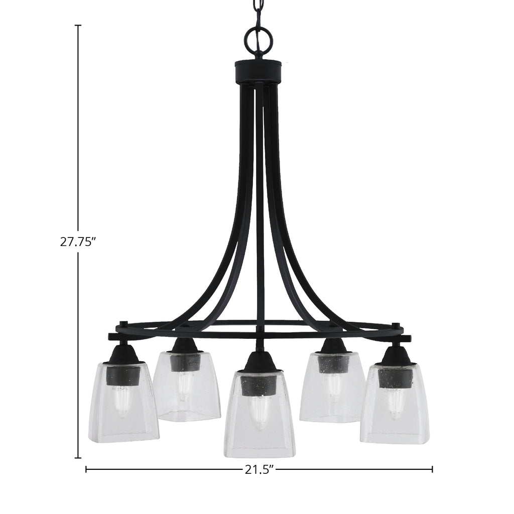 Paramount Five Light Chandelier in Matte Black with 4.5" Square Clear Bubble Shade