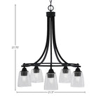 Paramount Five Light Chandelier in Matte Black with 4.5" Square Clear Bubble Shade