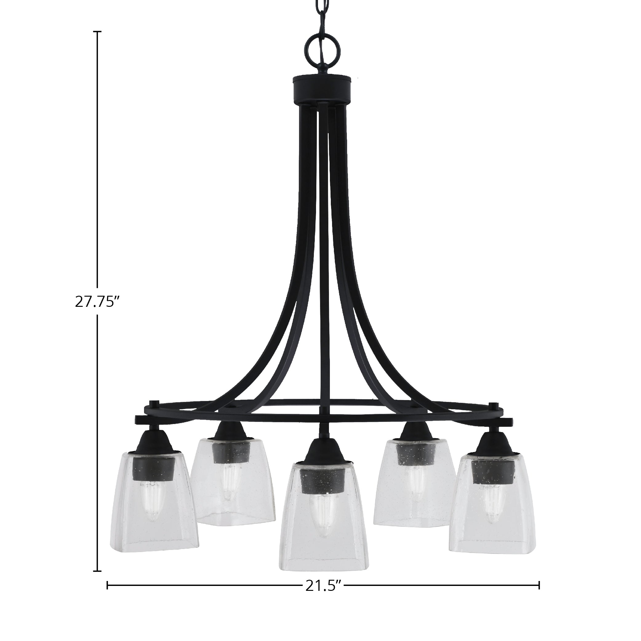Paramount Five Light Chandelier in Matte Black with 4.5" Square Clear Bubble Shade