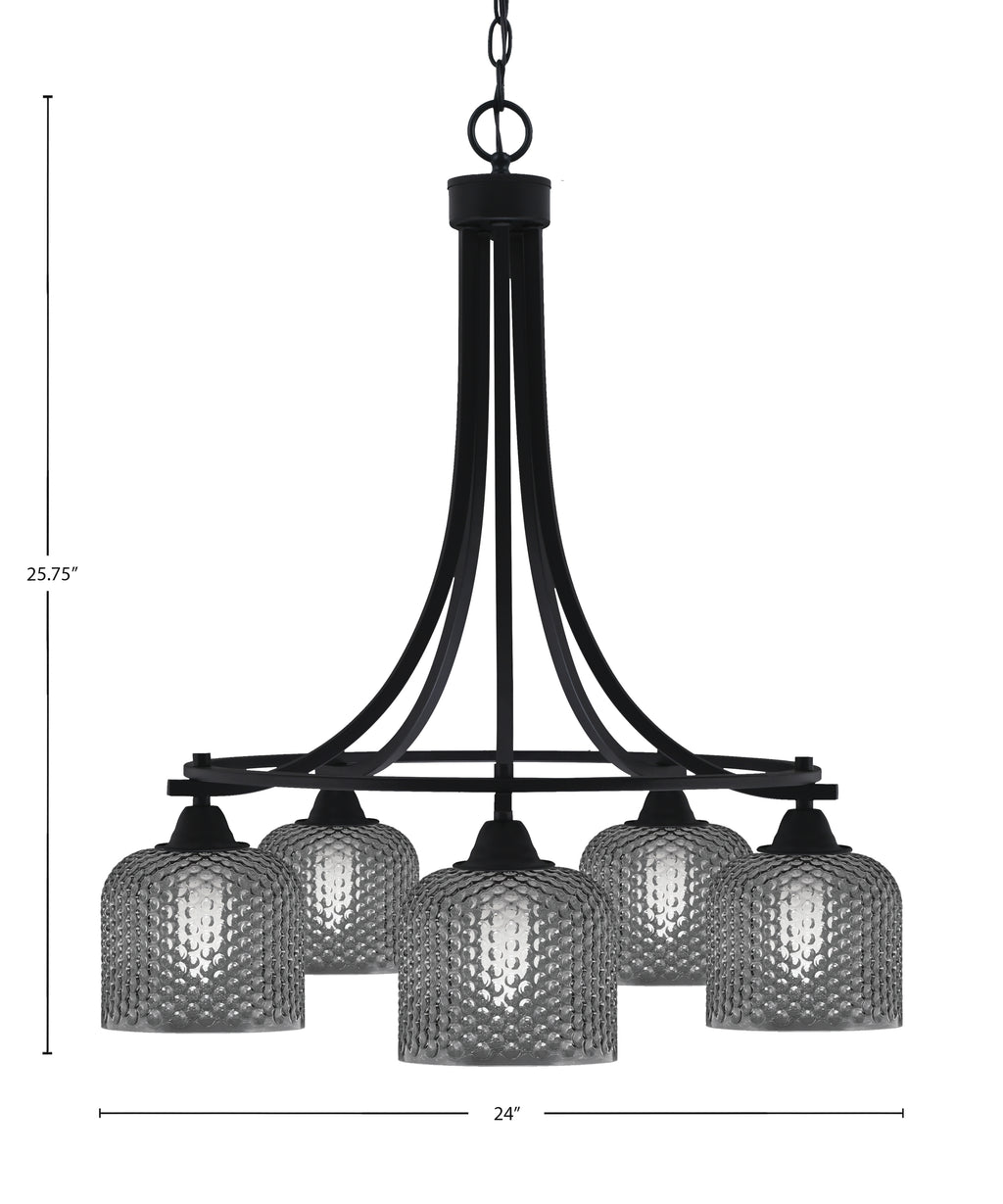 Paramount Five Light Chandelier in Matte Black with Smoke Textured Shade