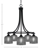 Paramount Five Light Chandelier in Matte Black with Smoke Textured Shade