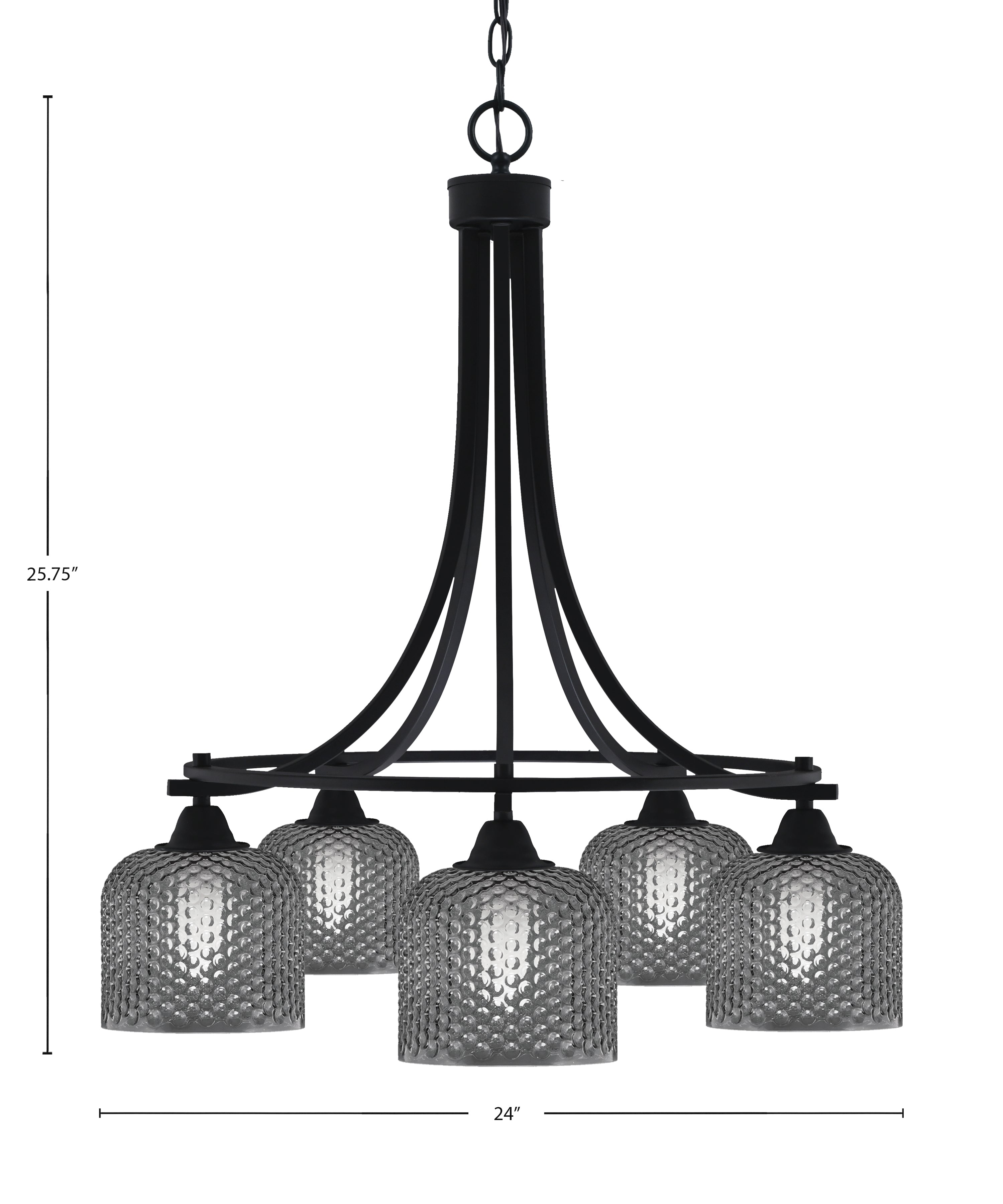 Paramount Five Light Chandelier in Matte Black with Smoke Textured Shade
