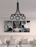 Paramount Five Light Chandelier in Matte Black with Smoke Textured Shade