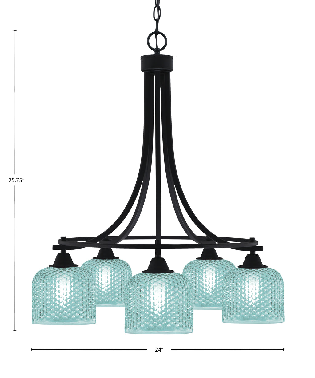 Paramount Five Light Chandelier in Matte Black with Turquoise Textured Shade