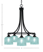 Paramount Five Light Chandelier in Matte Black with Turquoise Textured Shade