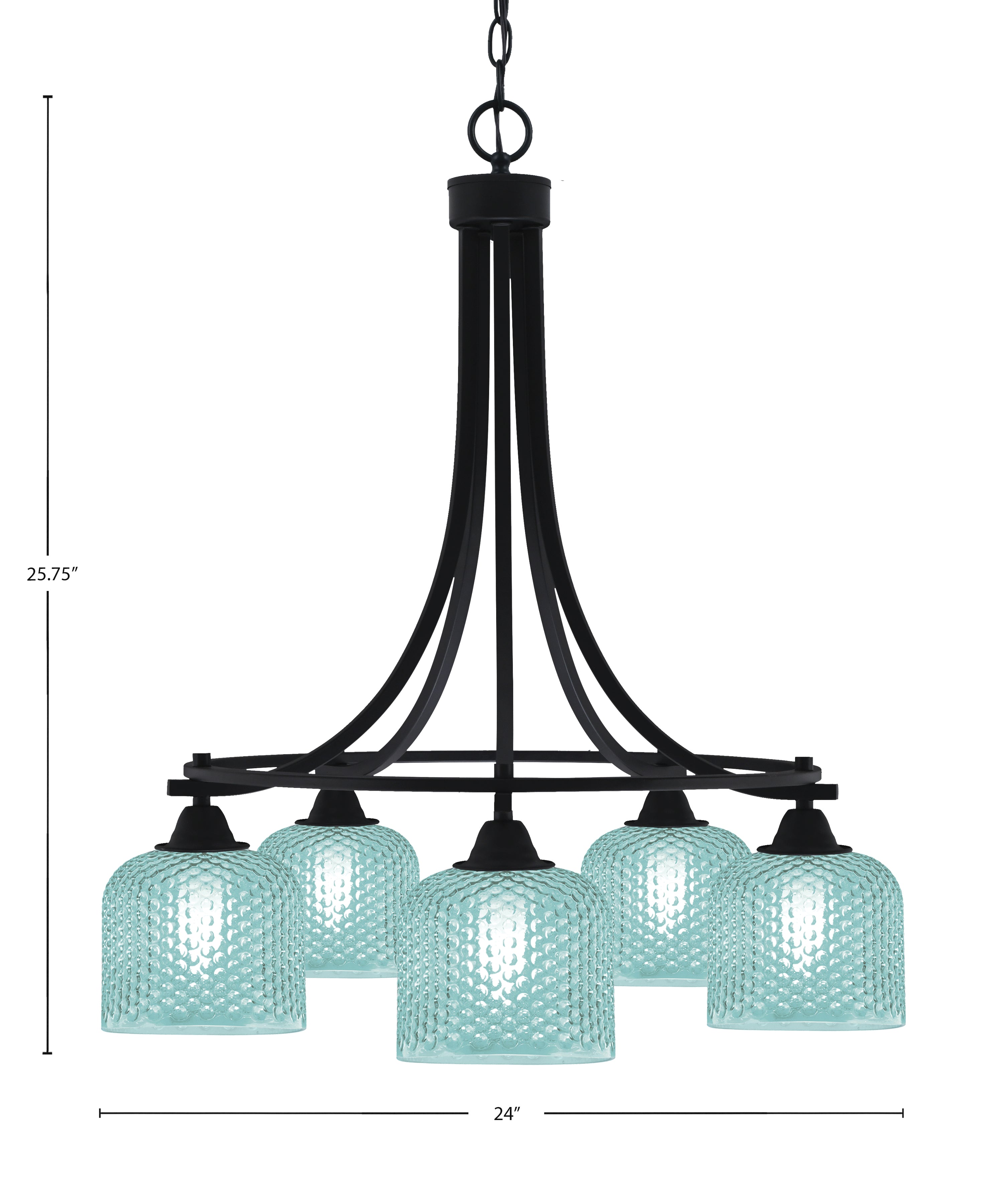 Paramount Five Light Chandelier in Matte Black with Turquoise Textured Shade