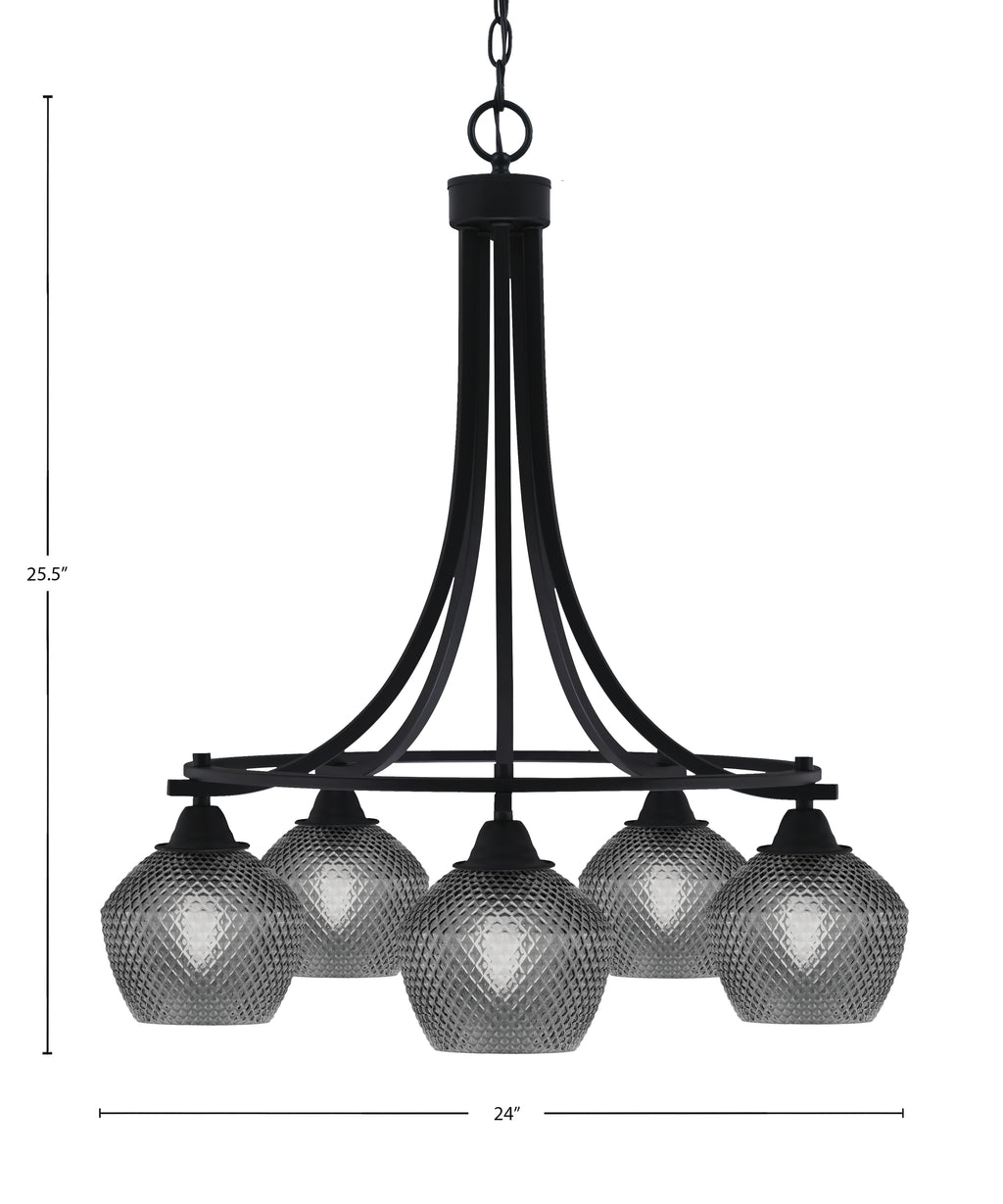 Paramount Five Light Chandelier in Matte Black with Smoke Textured Shade