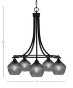 Paramount Five Light Chandelier in Matte Black with Smoke Textured Shade