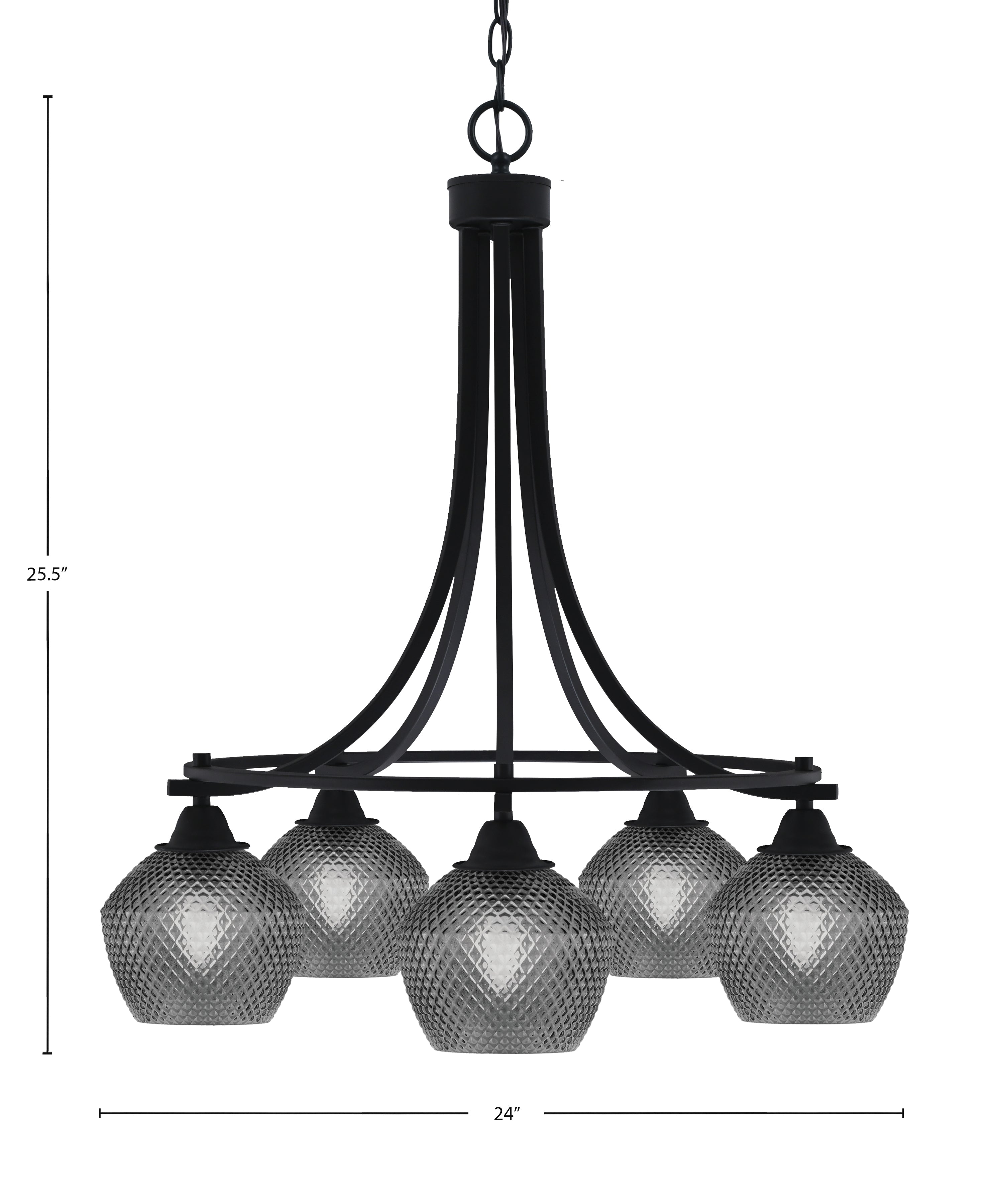 Paramount Five Light Chandelier in Matte Black with Smoke Textured Shade