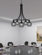 Paramount Five Light Chandelier in Matte Black with Smoke Textured Shade