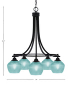 Paramount Five Light Chandelier in Matte Black with Turquoise Textured Shade