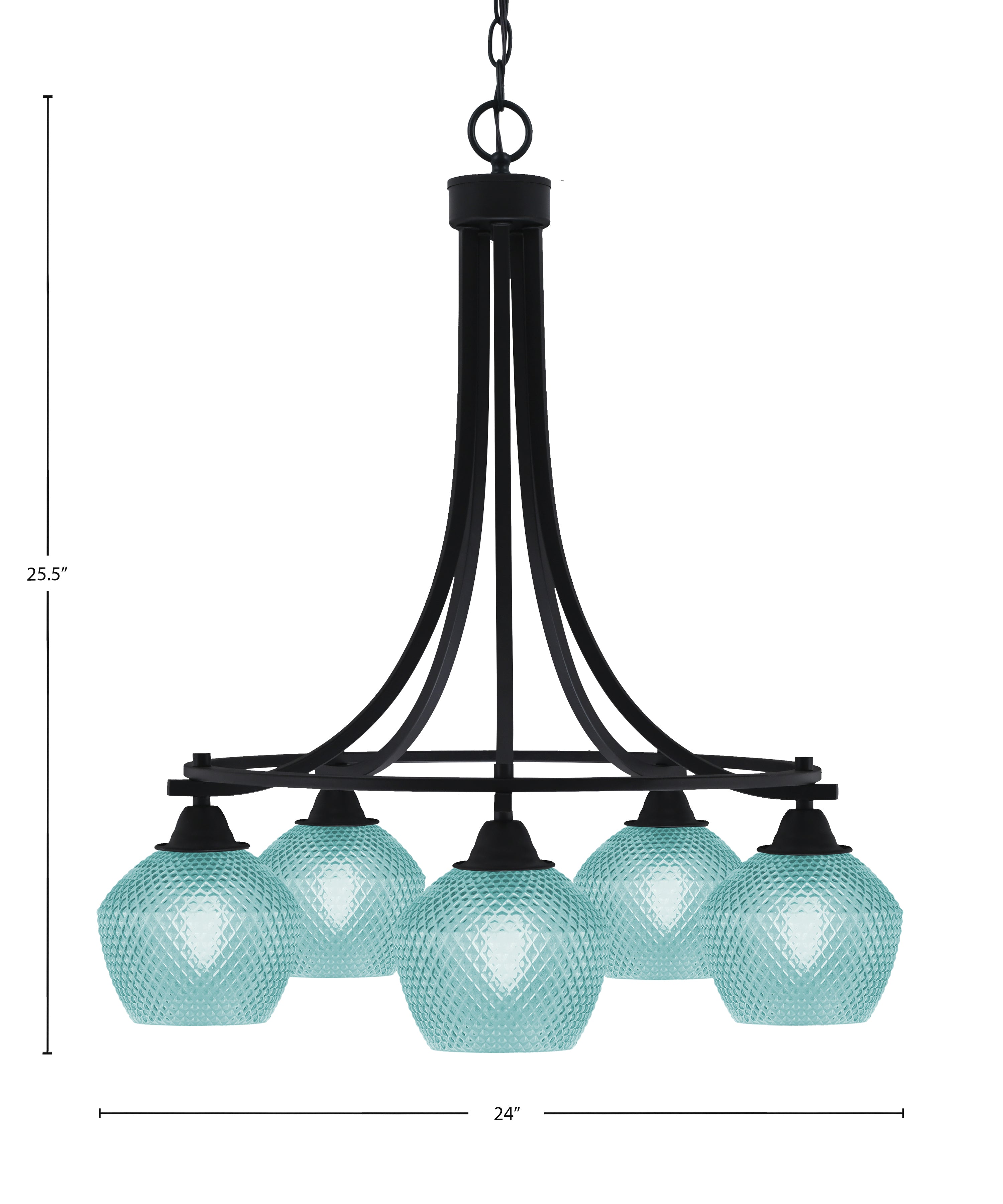 Paramount Five Light Chandelier in Matte Black with Turquoise Textured Shade