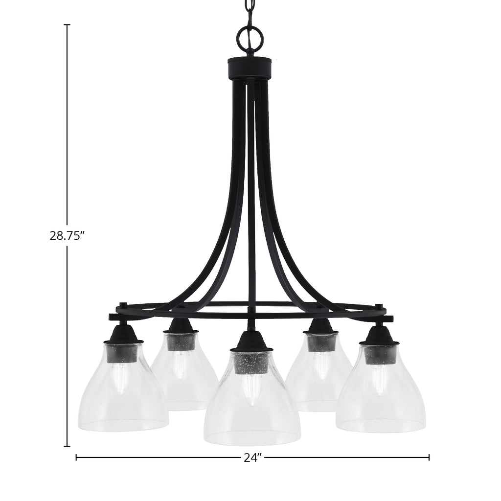 Paramount Five Light Chandelier in Matte Black with 6.25" Clear Bubble Shade