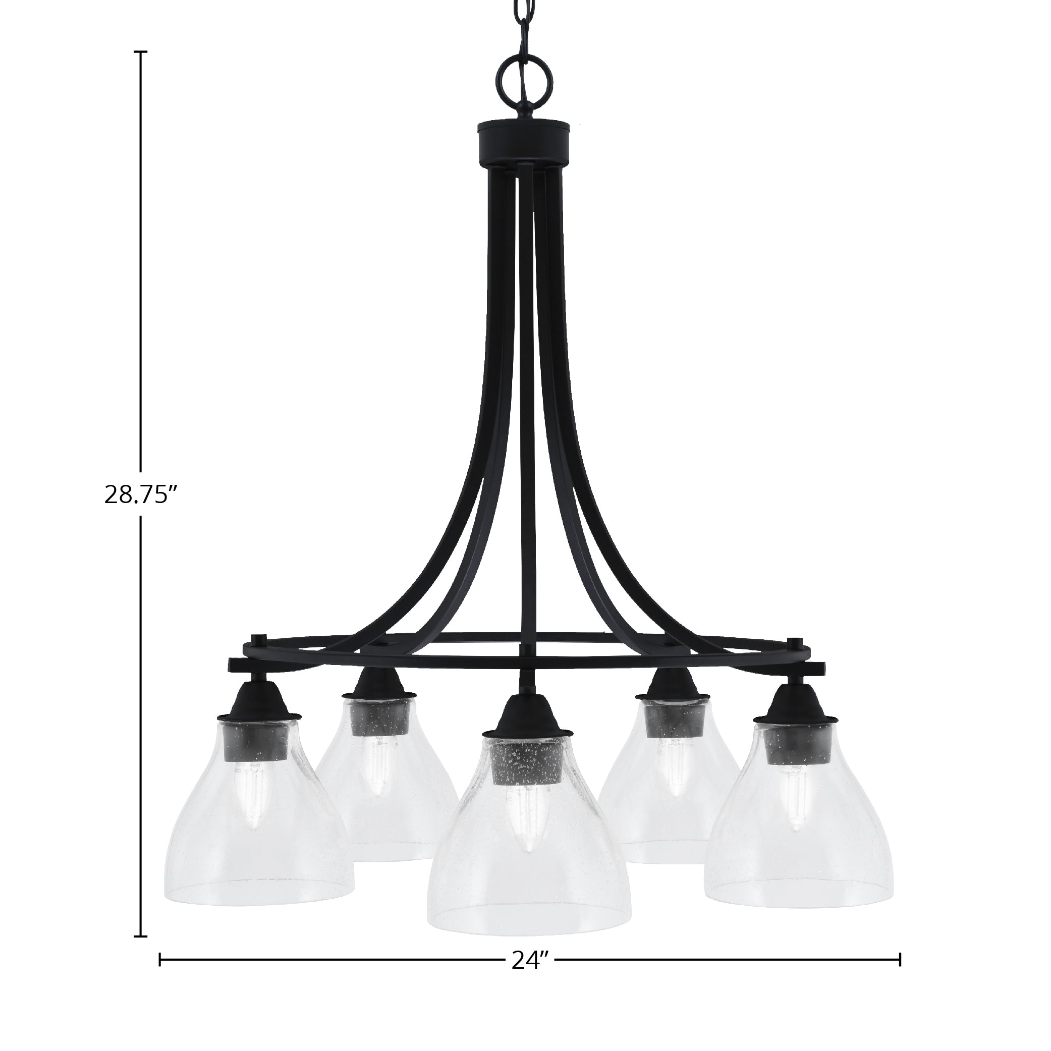 Paramount Five Light Chandelier in Matte Black with 6.25" Clear Bubble Shade