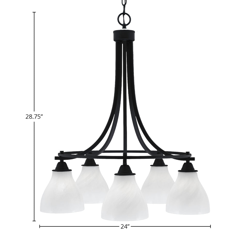 Paramount Five Light Chandelier in Matte Black with 6.25" White Marble Shade