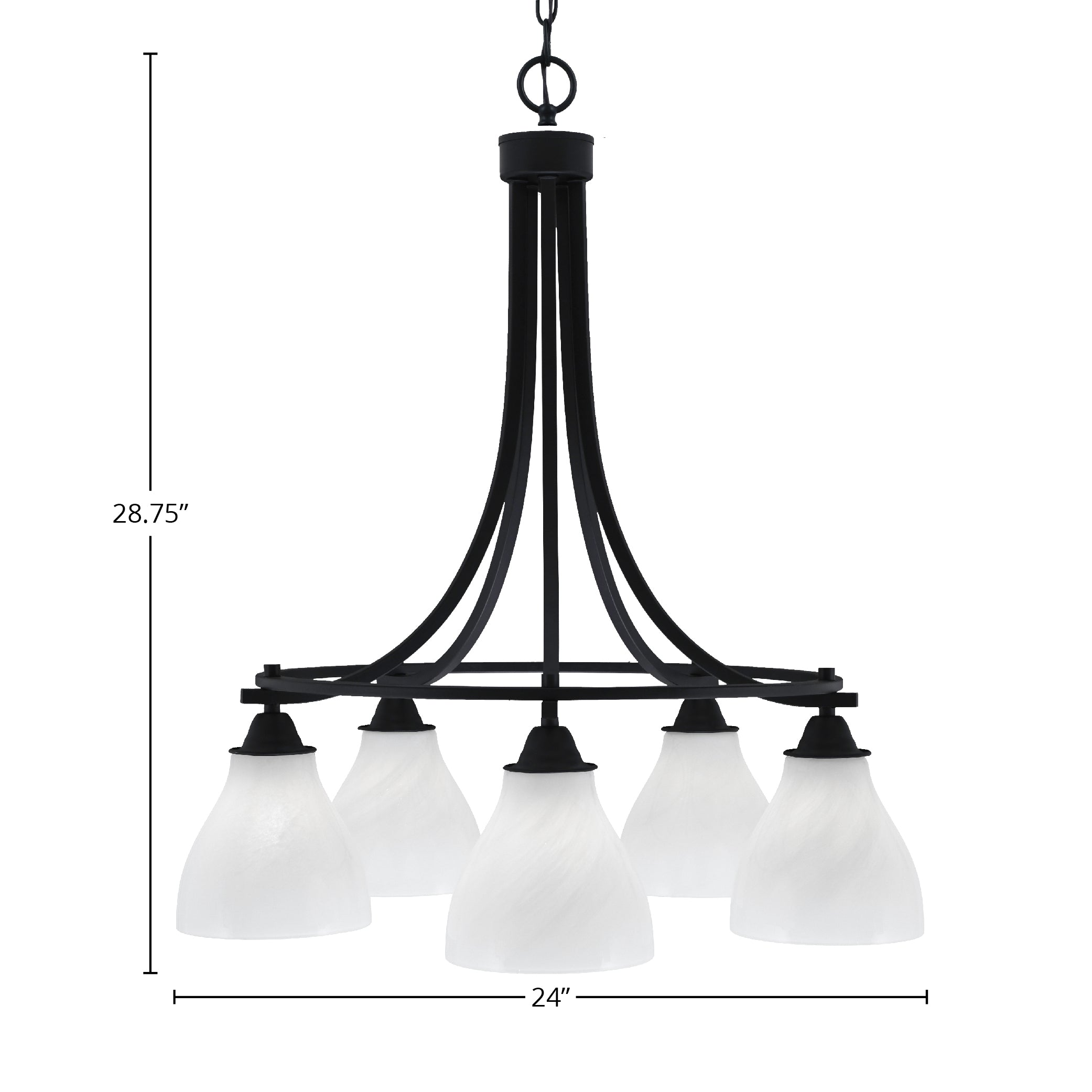 Paramount Five Light Chandelier in Matte Black with 6.25" White Marble Shade