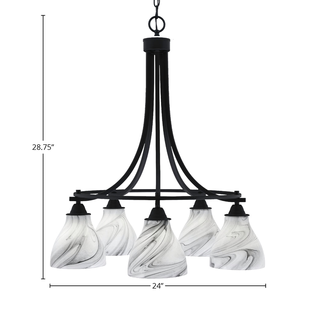 Paramount Five Light Chandelier in Matte Black with 6.25" Onyx Swirl Shade