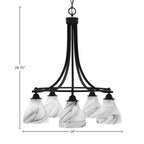 Paramount Five Light Chandelier in Matte Black with 6.25" Onyx Swirl Shade