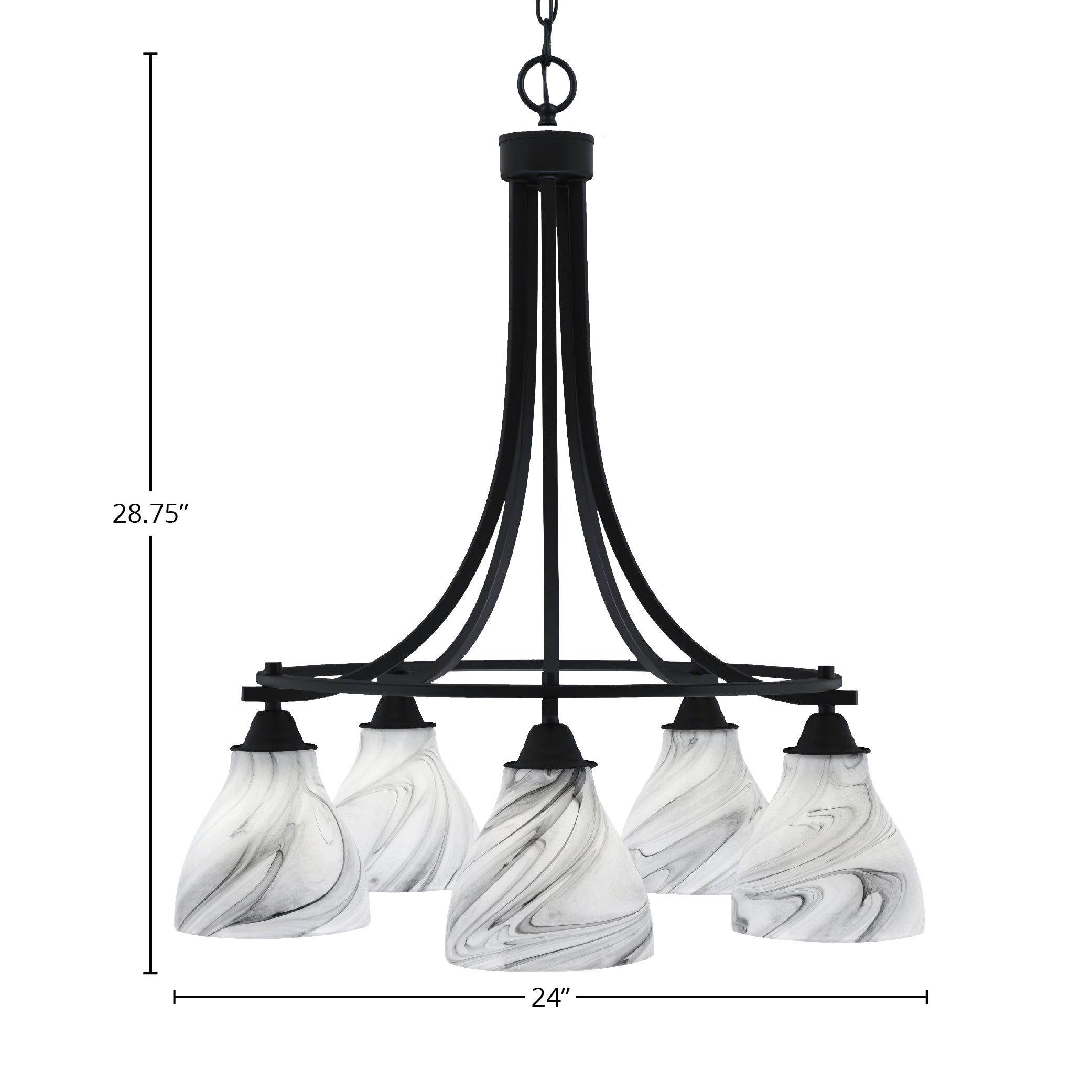 Paramount Five Light Chandelier in Matte Black with 6.25" Onyx Swirl Shade