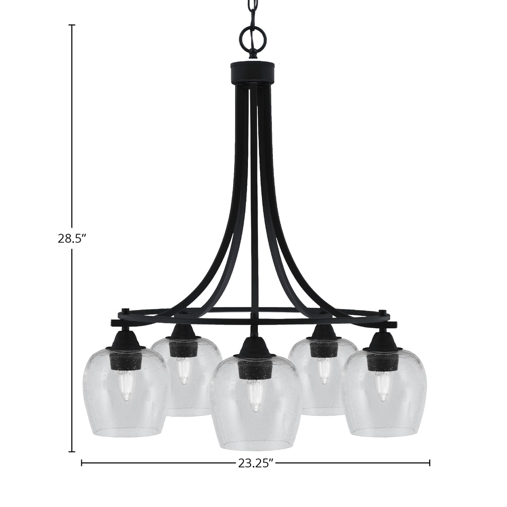 Paramount Five Light Chandelier in Matte Black with 6" Clear Bubble Shade