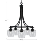 Paramount Five Light Chandelier in Matte Black with 6" Clear Bubble Shade