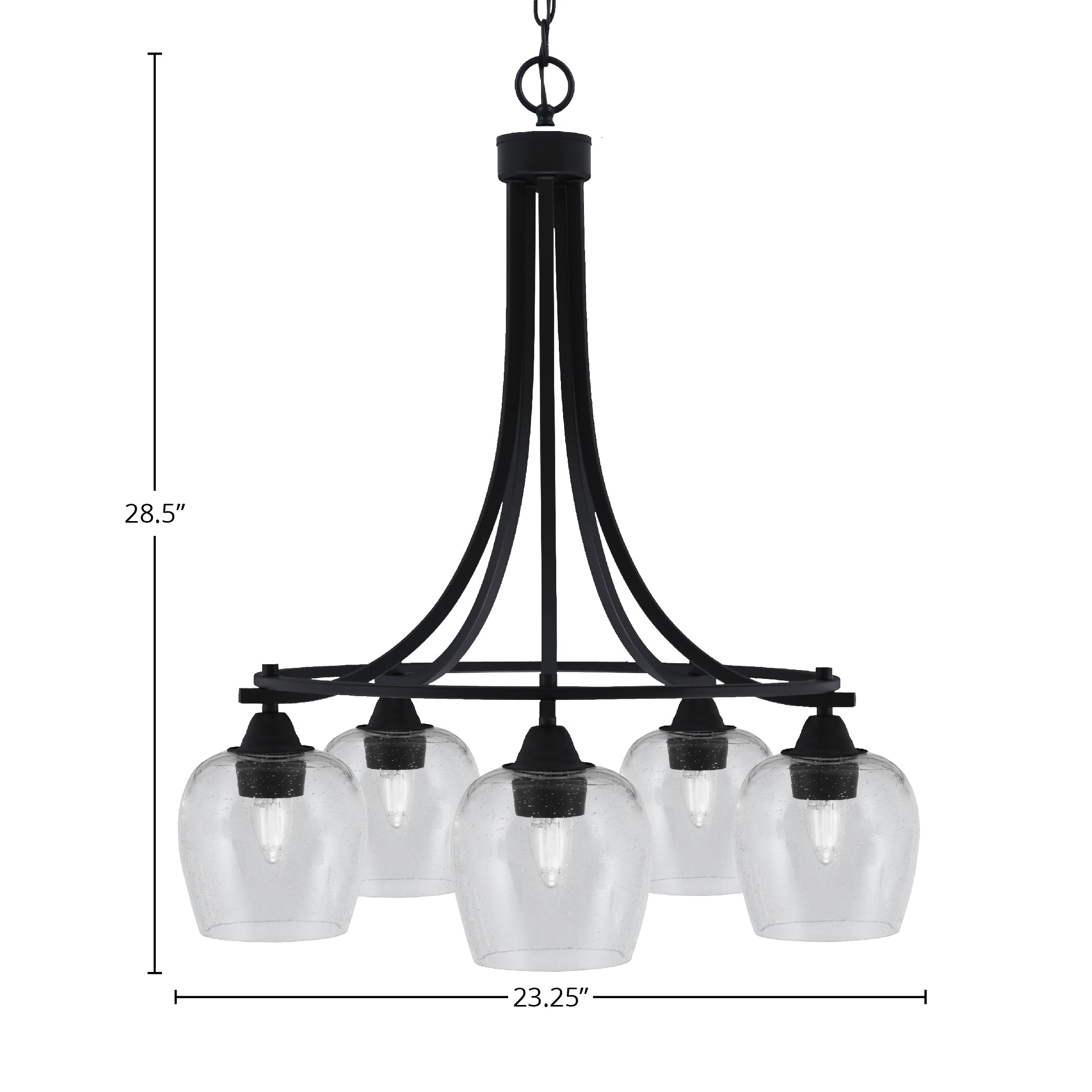 Paramount Five Light Chandelier in Matte Black with 6" Clear Bubble Shade
