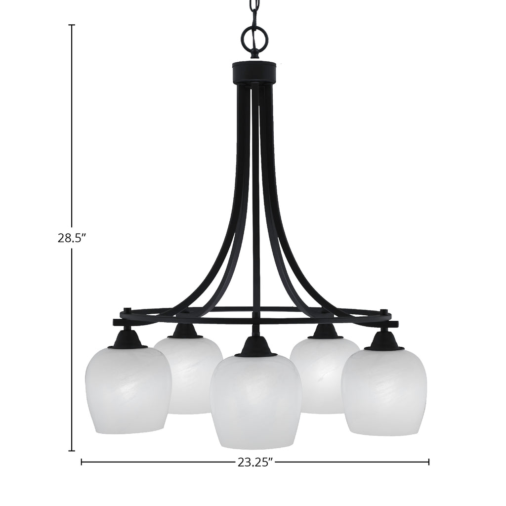 Paramount Five Light Chandelier in Matte Black with 6" White Marble Shade