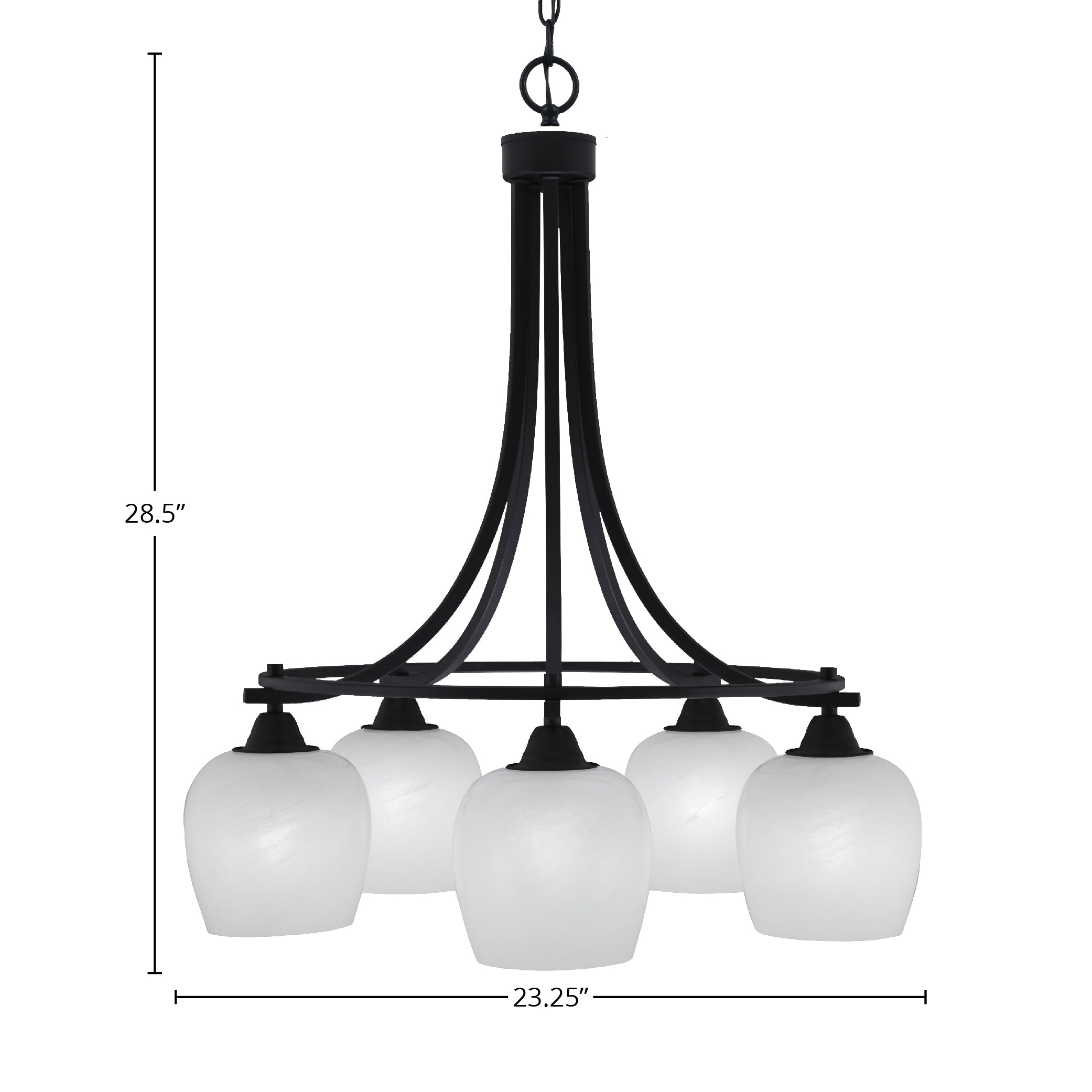 Paramount Five Light Chandelier in Matte Black with 6" White Marble Shade