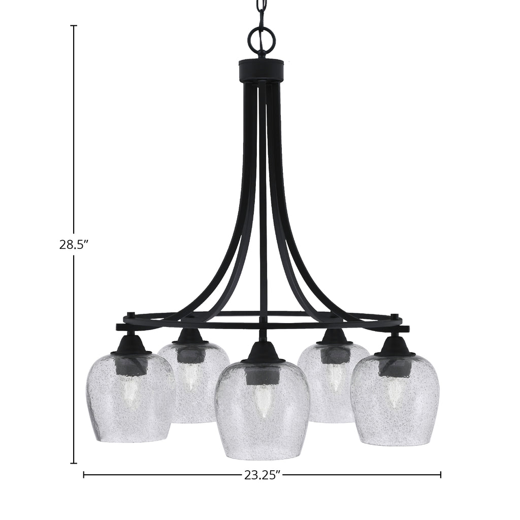 Paramount Five Light Chandelier in Matte Black with 6" Smoke Bubble Shade