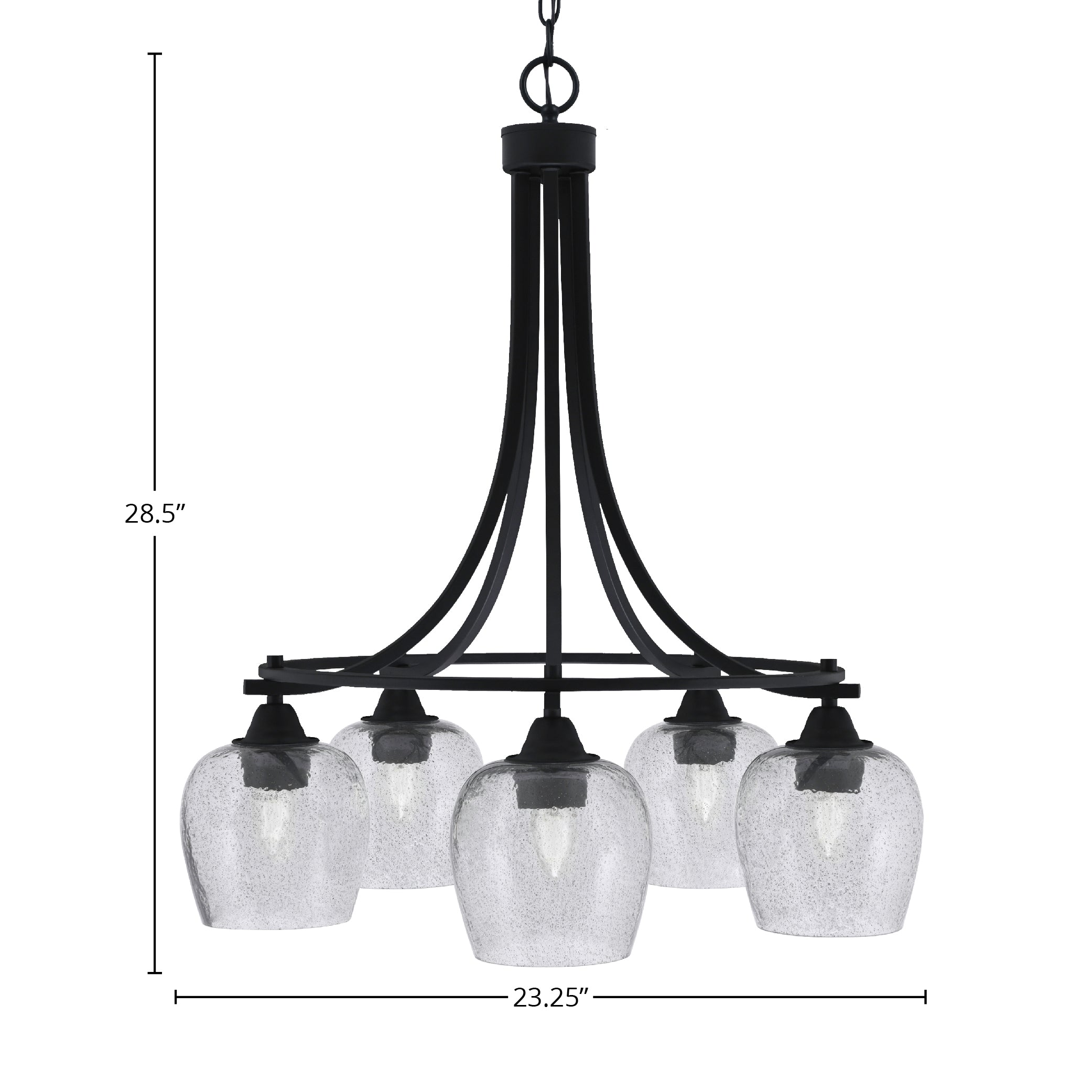Paramount Five Light Chandelier in Matte Black with 6" Smoke Bubble Shade