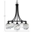Paramount Five Light Chandelier in Matte Black with 6" Onyx Swirl Shade