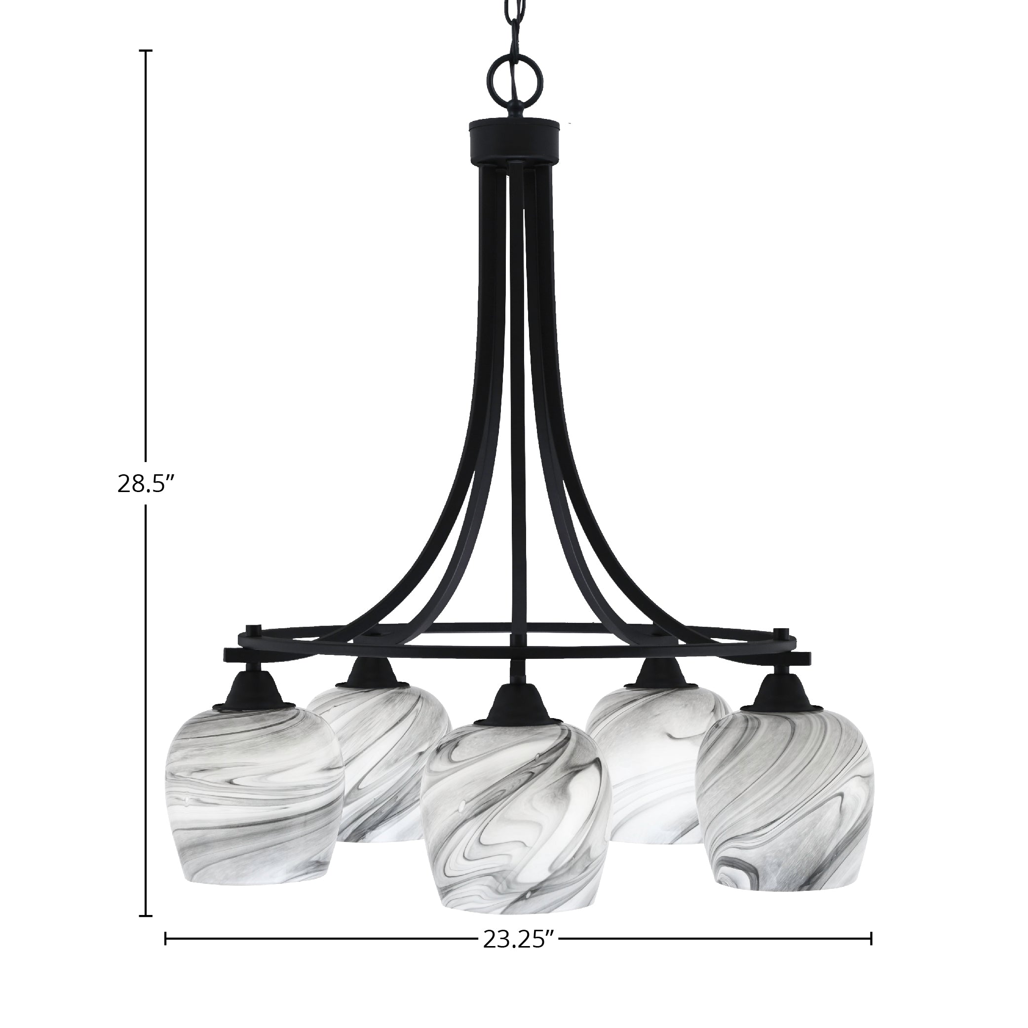 Paramount Five Light Chandelier in Matte Black with 6" Onyx Swirl Shade