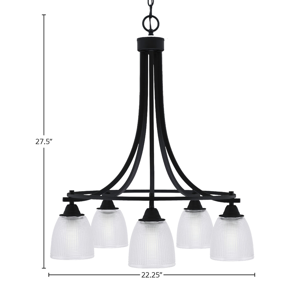 Paramount Five Light Chandelier in Matte Black with 5" Clear Ribbed Shade