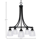 Paramount Five Light Chandelier in Matte Black with 5" Clear Ribbed Shade