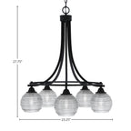Paramount Five Light Chandelier in Matte Black with 6" Clear Ribbed Shade