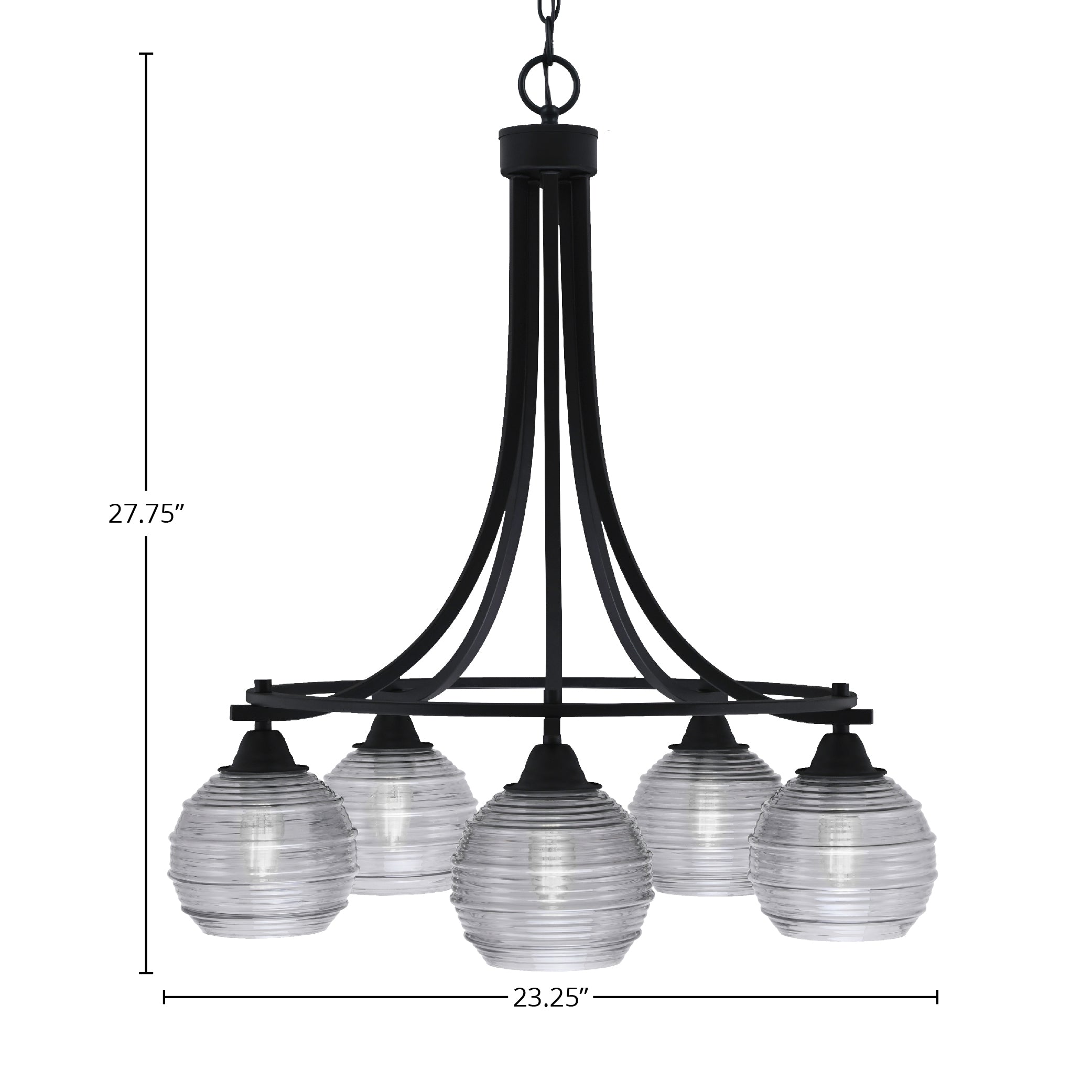 Paramount Five Light Chandelier in Matte Black with 6" Smoke Ribbed Shade