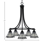 Paramount Five Light Chandelier in Matte Black with 7" Pewter Art Glass Shade