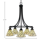Paramount Five Light Chandelier in Matte Black with 7" Sandhill Art Glass Shade