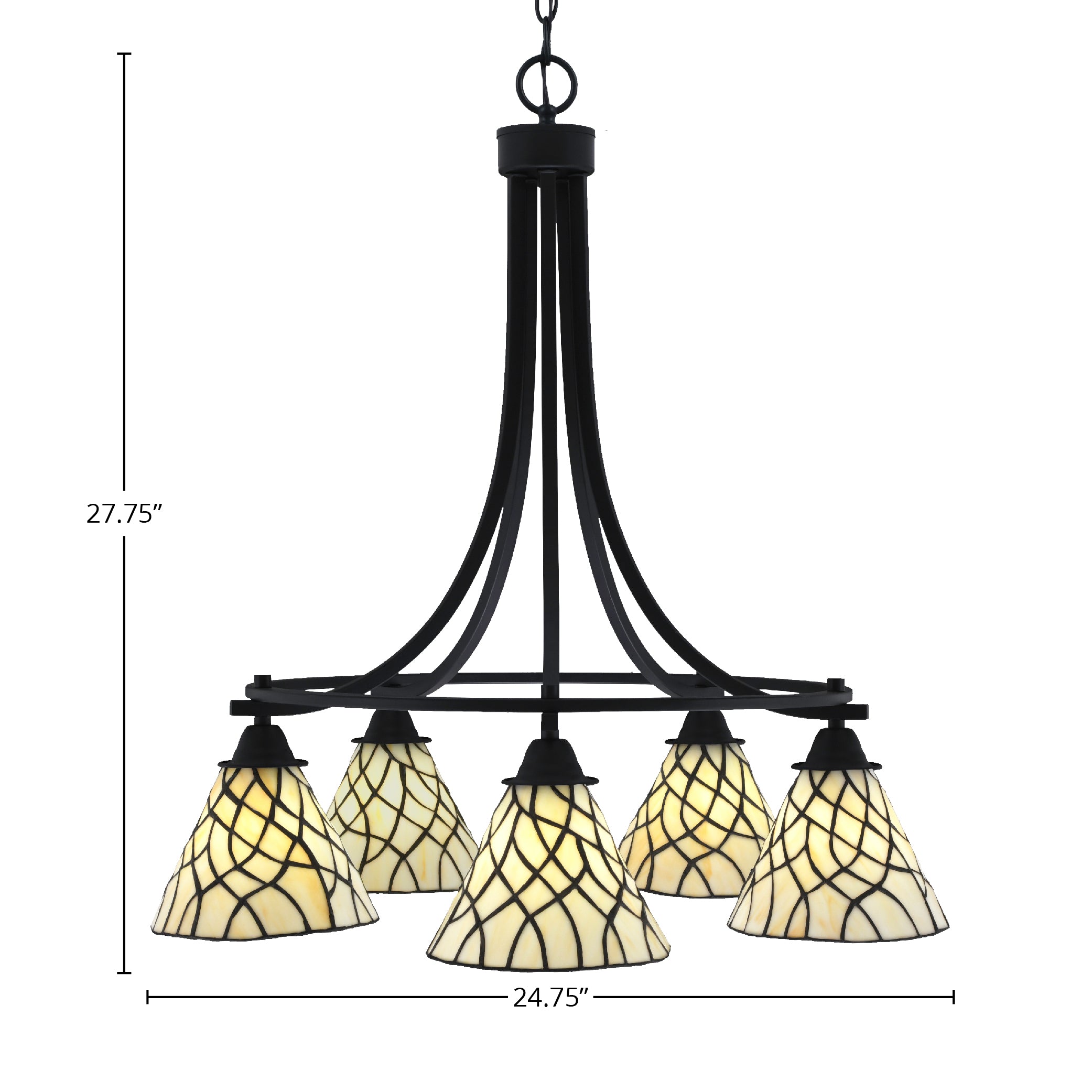 Paramount Five Light Chandelier in Matte Black with 7" Sandhill Art Glass Shade