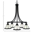 Paramount Five Light Chandelier in Matte Black with 7" Pearl & Black Flair Art Glass Shade
