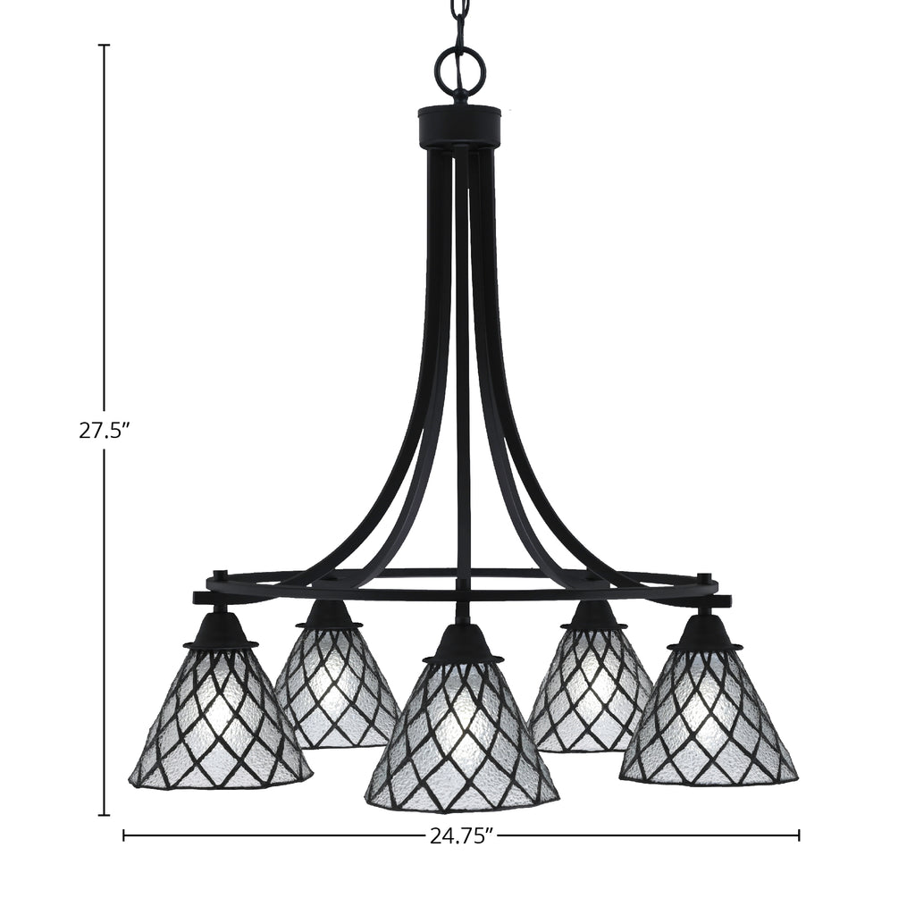 Paramount Five Light Chandelier in Matte Black with 7" Diamond Ice Art Glass Shade