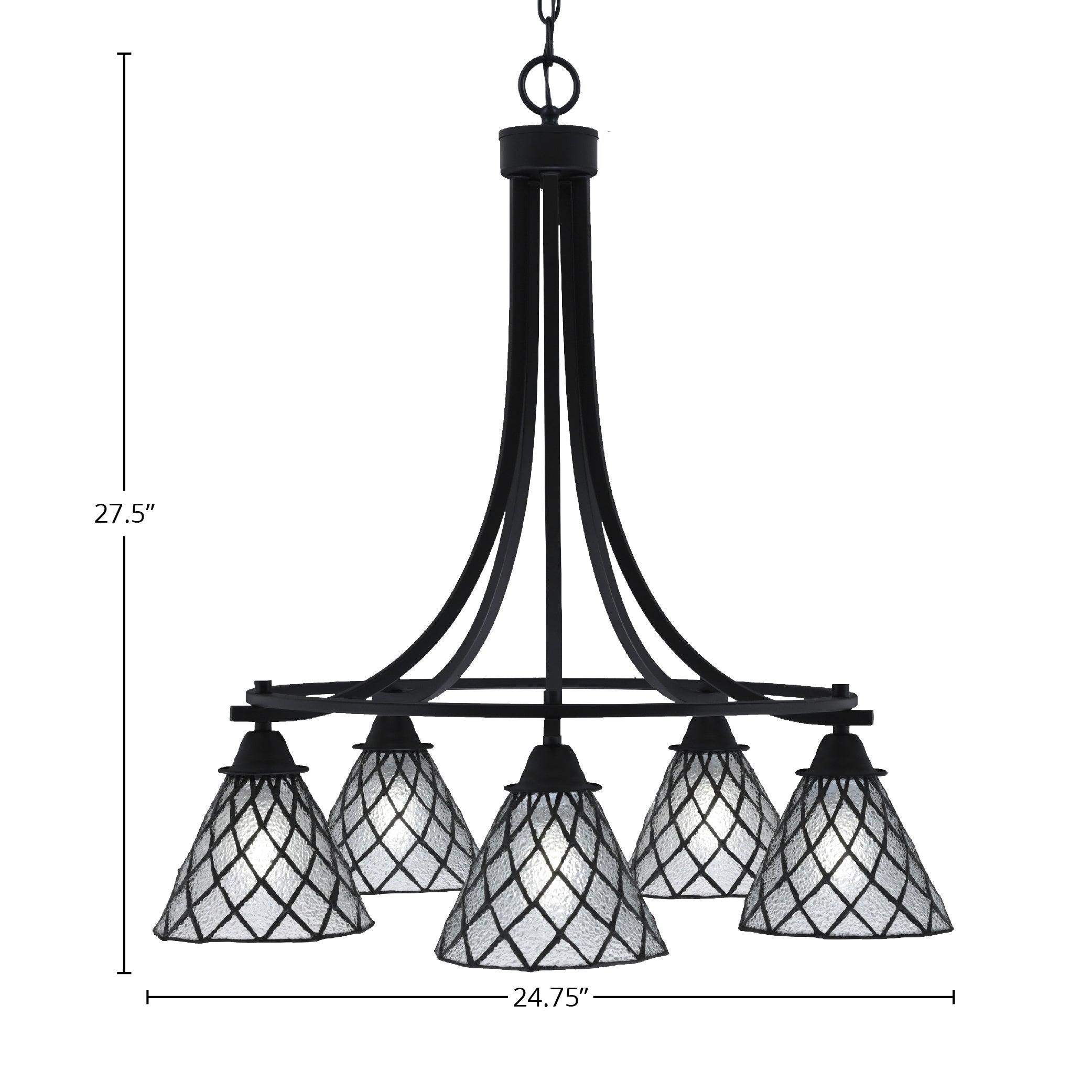 Paramount Five Light Chandelier in Matte Black with 7" Diamond Ice Art Glass Shade