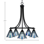 Paramount Five Light Chandelier in Matte Black with 7" Sea Ice Art Glass Shade