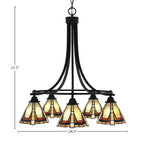 Paramount Five Light Chandelier in Matte Black with 7" Zion Art Glass Shade