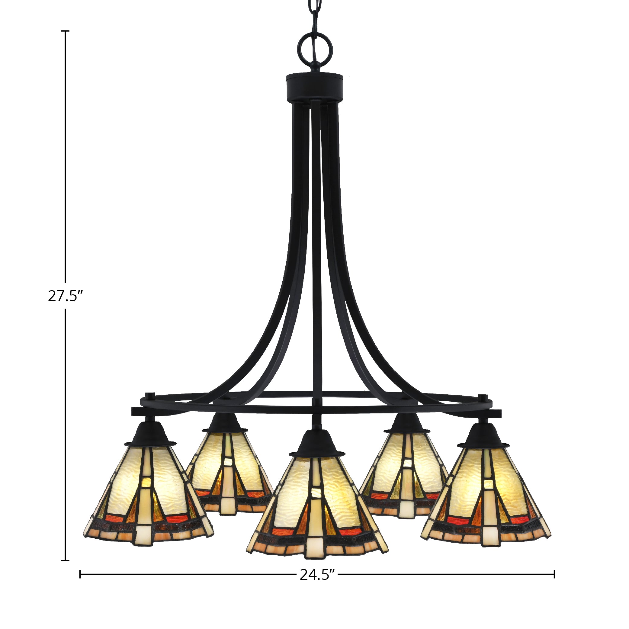 Paramount Five Light Chandelier in Matte Black with 7" Zion Art Glass Shade