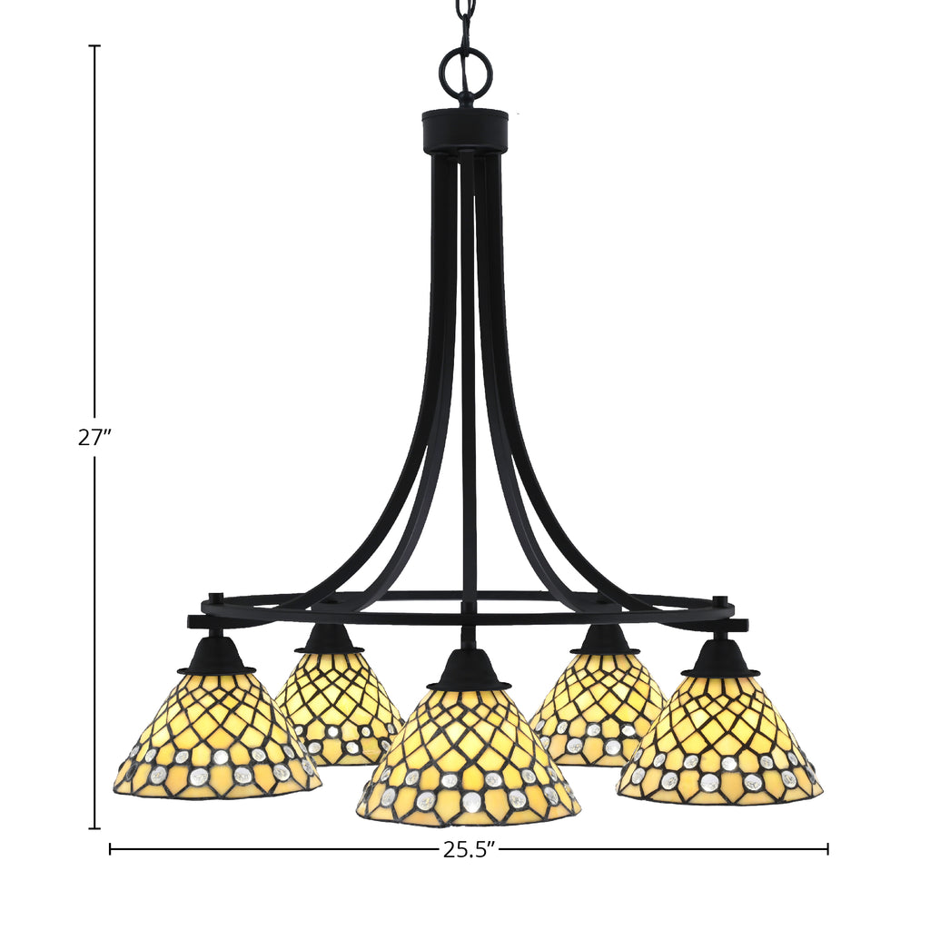 Paramount Five Light Chandelier in Matte Black with 7" Starlight Art Glass Shade